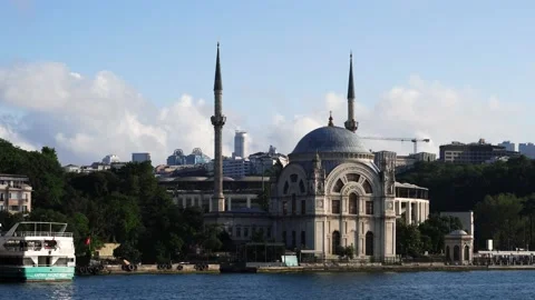 The Dolmabahce Mosque is a baroque waterside mosque Stock Footage 200670416