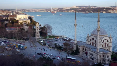 Dolmabahçe Mosque when evening falls. Stock Footage 135831138
