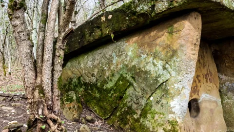Dolmen Build of Massive Stone Plates in Caucasian Mountains Stock Footage 147378819