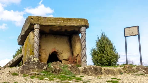 Dolmen Build of Massive Stone Plates in Caucasian Mountains Stock Footage 147379892