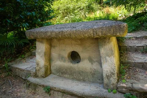 Dolmen. Table-stone in the forest Stock Photos