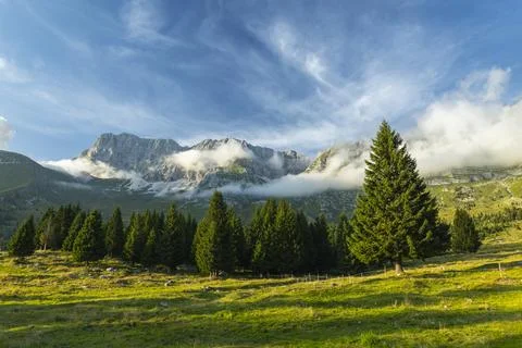 Dolomite mountain landscape with clouds on a summer day Foto stock