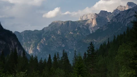 Dolomite Mountains and Pine Forest, Italy, Locked-Off Shot Stock Footage 341053414