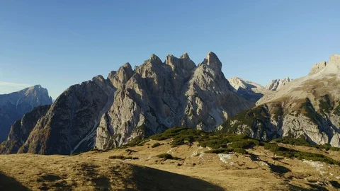 Dolomite Peaks  in front of Three Peaks  of Lavaredo Mountain Nature Park Stock Footage 128955308