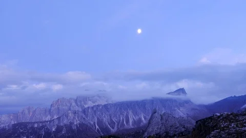 Dolomites Alps mountains at cloudy sunset. Italian Alps time lapse video Stock Footage 99453244