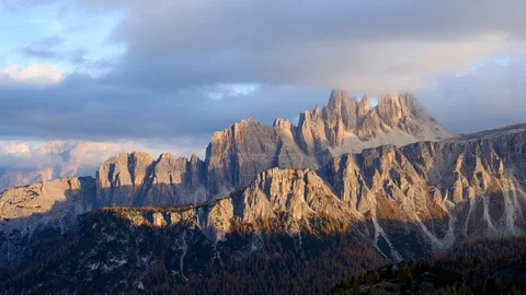 Dolomites Alps mountains at cloudy sunset. Italian Alps landscape Stock Footage 99453354