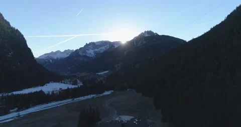 Dolomites high peak mountain range at alpine Italy at sunset. Aerial drone shot Stock Footage 144452022