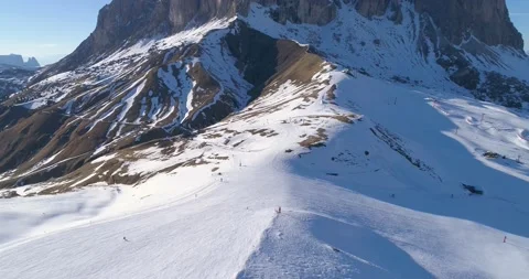 Dolomites high peak mountain range at alpine Italy. Aerial drone shot of Stock Footage 144452123