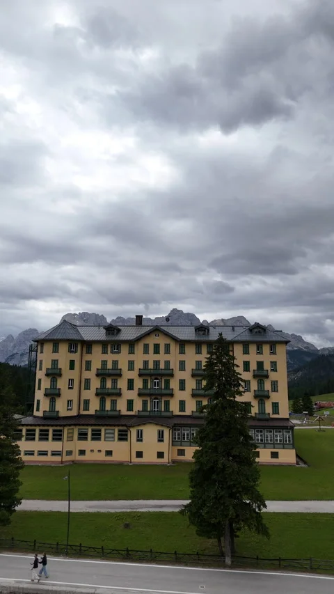 Dolomites Hotel Drone Push Stock Footage 316072971