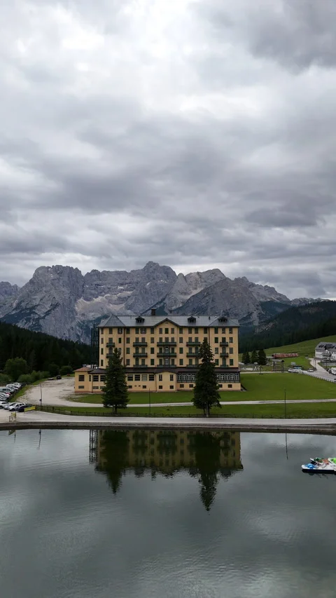 Dolomites Hotel Pullback Stock Footage 316073002