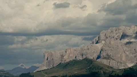 Dolomites Mountain Landscape with Moving Storm Clouds in a Time Lapse View 库存影片 331165865