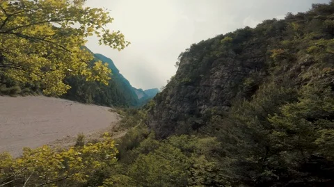 Dolomites Mountains Valley with Cloud and Rain Stock Footage 89938381
