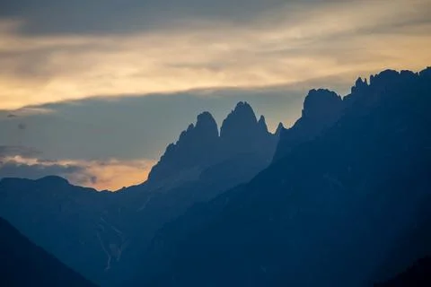 Dolomites sharp mountains after sunset Stock Photos