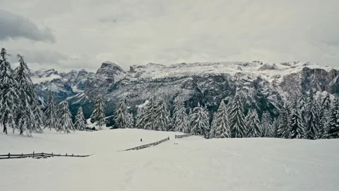 Dolomites Winter Landscape Featuring Snow Covered Trees and Mountain Peaks Vídeos de archivo 331165223
