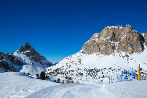 Dolomites winter mountains ski resort Stock Photos