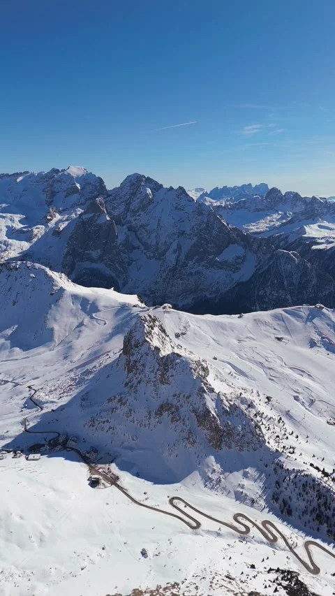 Dolomite's winter nature Alpine view frozen landscape Video stock 304030734