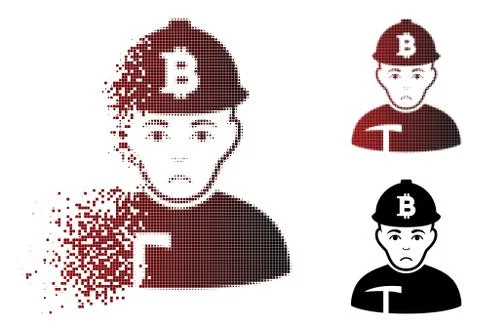 Dolor Destructed Pixel Halftone Bitcoin Miner Icon Illustrazione stock