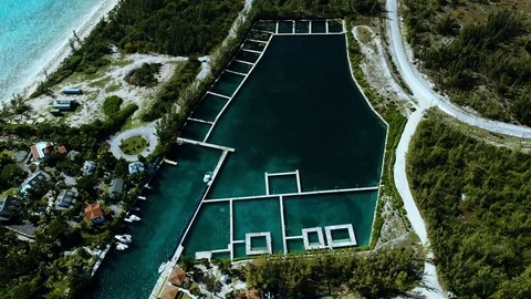 Dolphin Adventure Waterfront and Canal Area Aerial, Freeport Bahamas Stock Footage 98964341