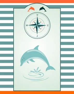 Dolphin and Compass rose Stock Illustration