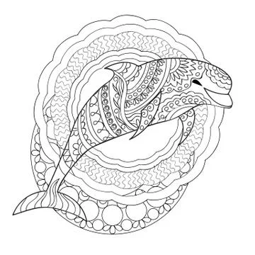 Dolphin and mandalas Stock Illustration