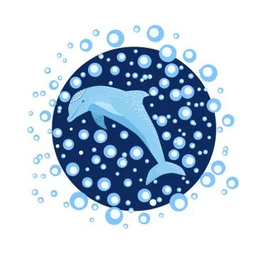 Dolphin and marine elements isolated on a white background Illustrazione stock