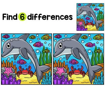 Dolphin Animal Find The Differences Stock Illustration