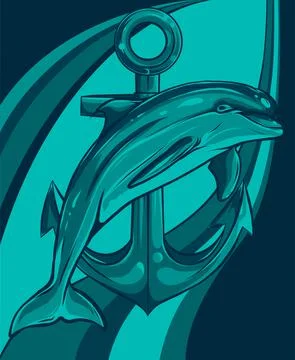 Dolphin around an anchor vector illustration design 스톡 일러스트