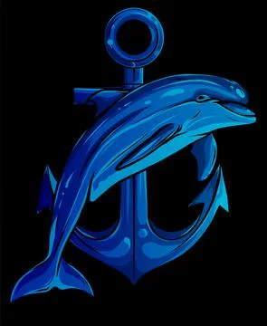 Dolphin around an anchor vector illustration design イラスト素材