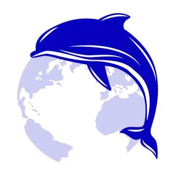 Dolphin on the background of the planet Earth. Vector illustration, flat style Stock Illustration