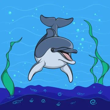 Dolphin background underwater seabed. Stock Illustration