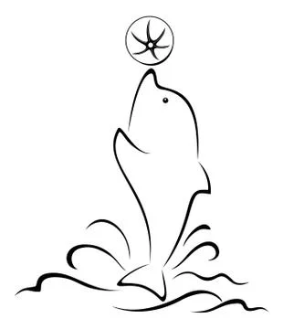 Dolphin with ball, black contour Stock-Illustration