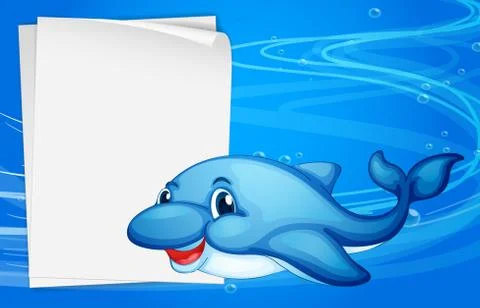 A dolphin beside an empty paper under the sea Stock Illustration