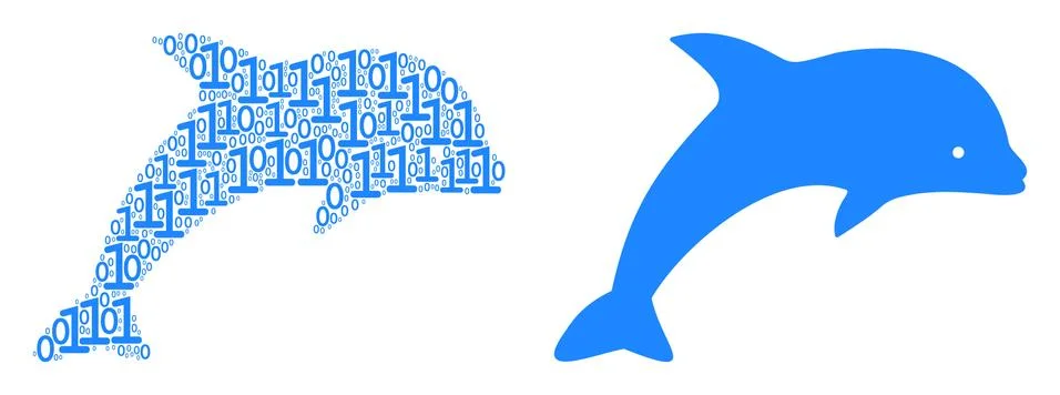 Dolphin Collage of Binary Digits 스톡 일러스트