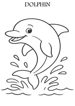 Dolphin Coloring Page – Printable Ocean Animal Line Art for Kids and Adults Illustrazione stock