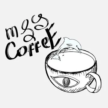 Dolphin in a cup of coffee. Vector illustration. Stock-Illustration