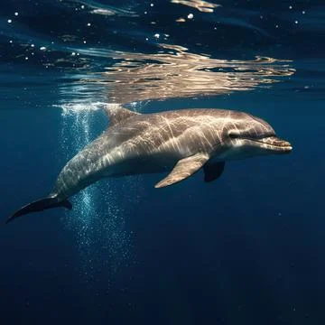 Dolphin emerging from deep dark ocean. Stock-Fotos