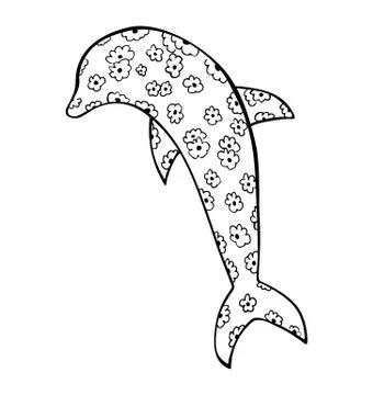 Dolphin with flower pattern. Vector black illustrations. Stock Illustration