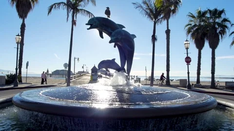Dolphin Fountain in Santa Barbara California Stock Footage