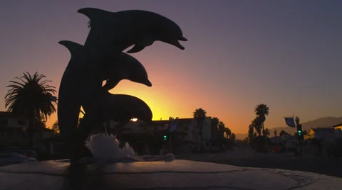 Dolphin Fountain at Sunset Stock Footage 35264044