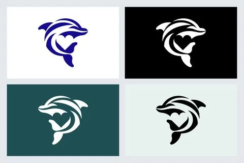 Dolphin Heart Logo Set Vector Illustration Stock-Illustration