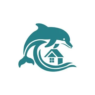 Dolphin house vector logo design. Dolphin and home icon vector design iconDolphi Ilustración de archivo