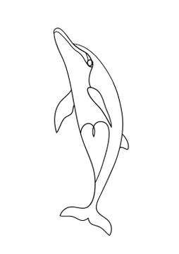 Dolphin Icon. Dolphin with heart hand drawn linen illustration for logotype,  Stock Illustration