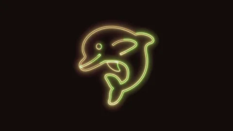 Dolphin Icon Neon Seamless Loop 4K (Black Background) Stock Footage 310357713