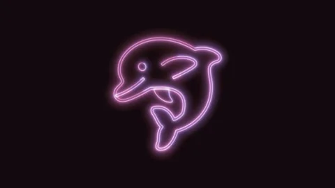 Dolphin Icon Neon Seamless Loop with Black Background 4K Stock Footage 311301609