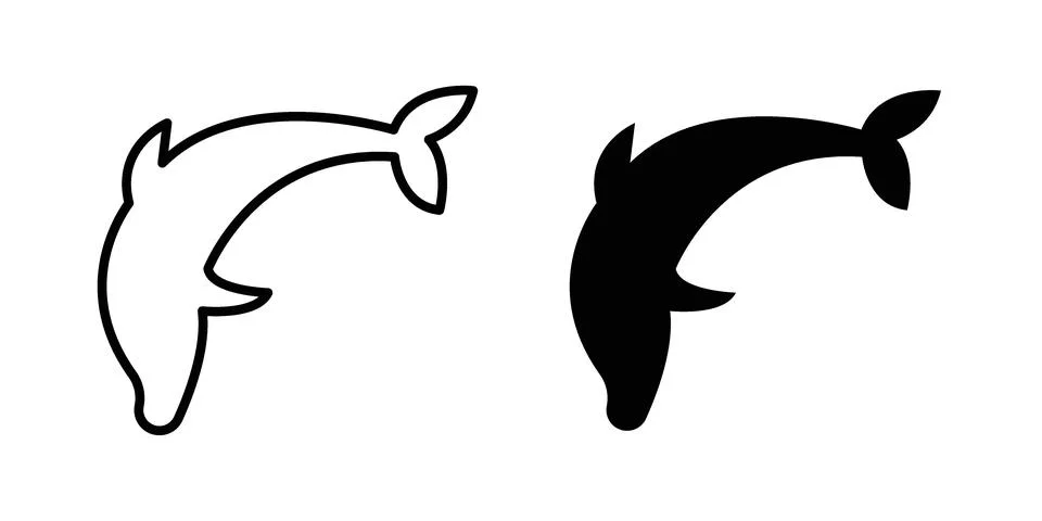 Dolphin icon silhouette vector set. thin line pack Stock Illustration