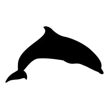 Dolphin isolated black silhouette. Side view. Marine animal. White background Stock Illustration