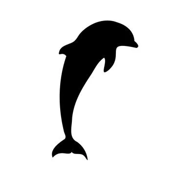 Dolphin isolated black silhouette. Side view. Marine animal. White background Stock Illustration
