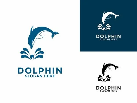 Dolphin jumping logo design vector illustration, dolphin logo design icon t.. Stock Illustration