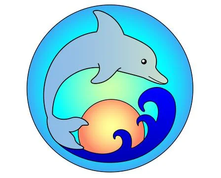 Dolphin Jumping Out of the Sea on the Background of the Sky and the Setting Sun Stock Illustration