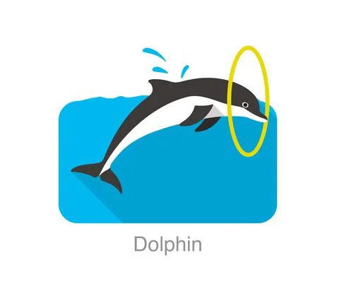 Dolphin jumping outside the water through the circle, vector illustration Stock Illustration